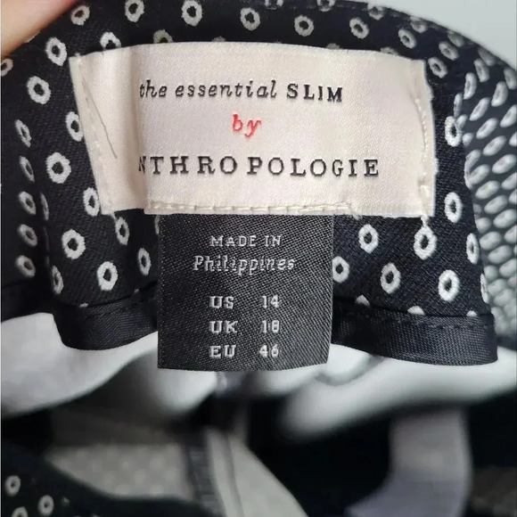 Anthropologie, New The Essential Slim Black White Motif Trouser Pants Size 14 - Picture 10 of 13